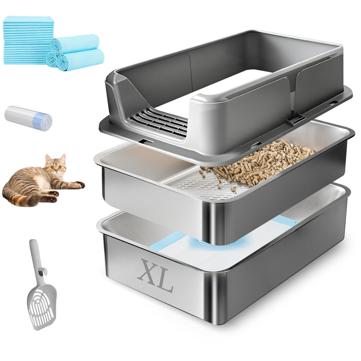 Stainless Steel Sifting Litter Box I199