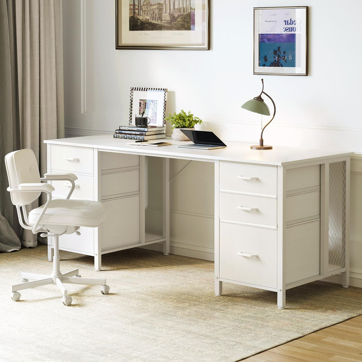 63 inch Computer Desk with 6 Fabric Drawers P9688
