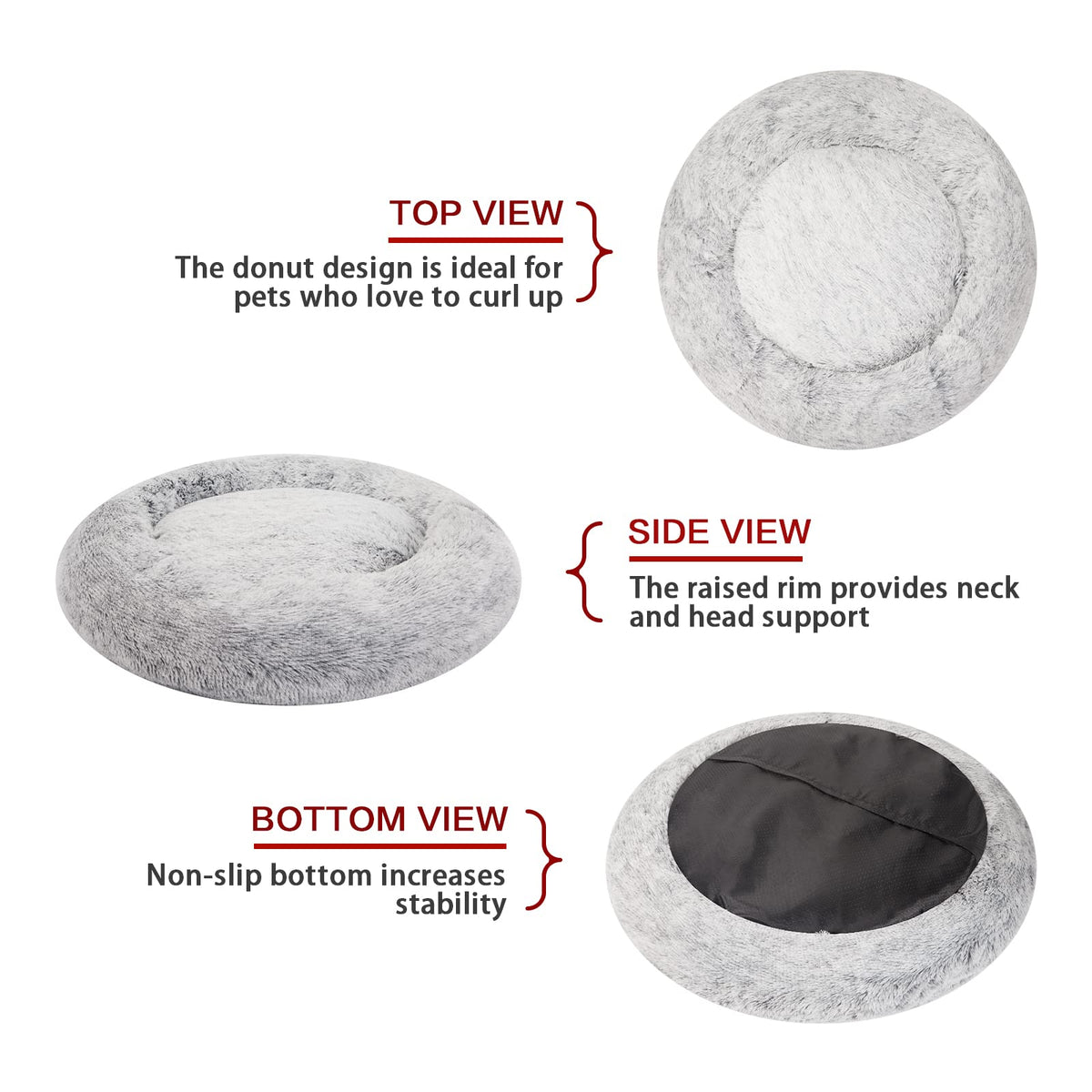Dark Grey 36" Round Dog Bed W466