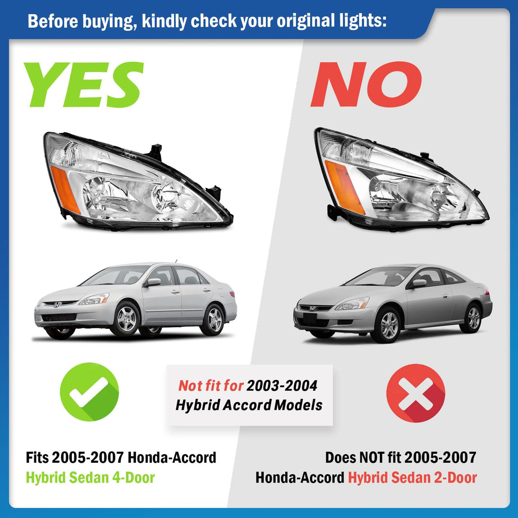 Headlights for 2003-2007 Honda Accord Chrome Housing Amber Reflector Left+Right C483