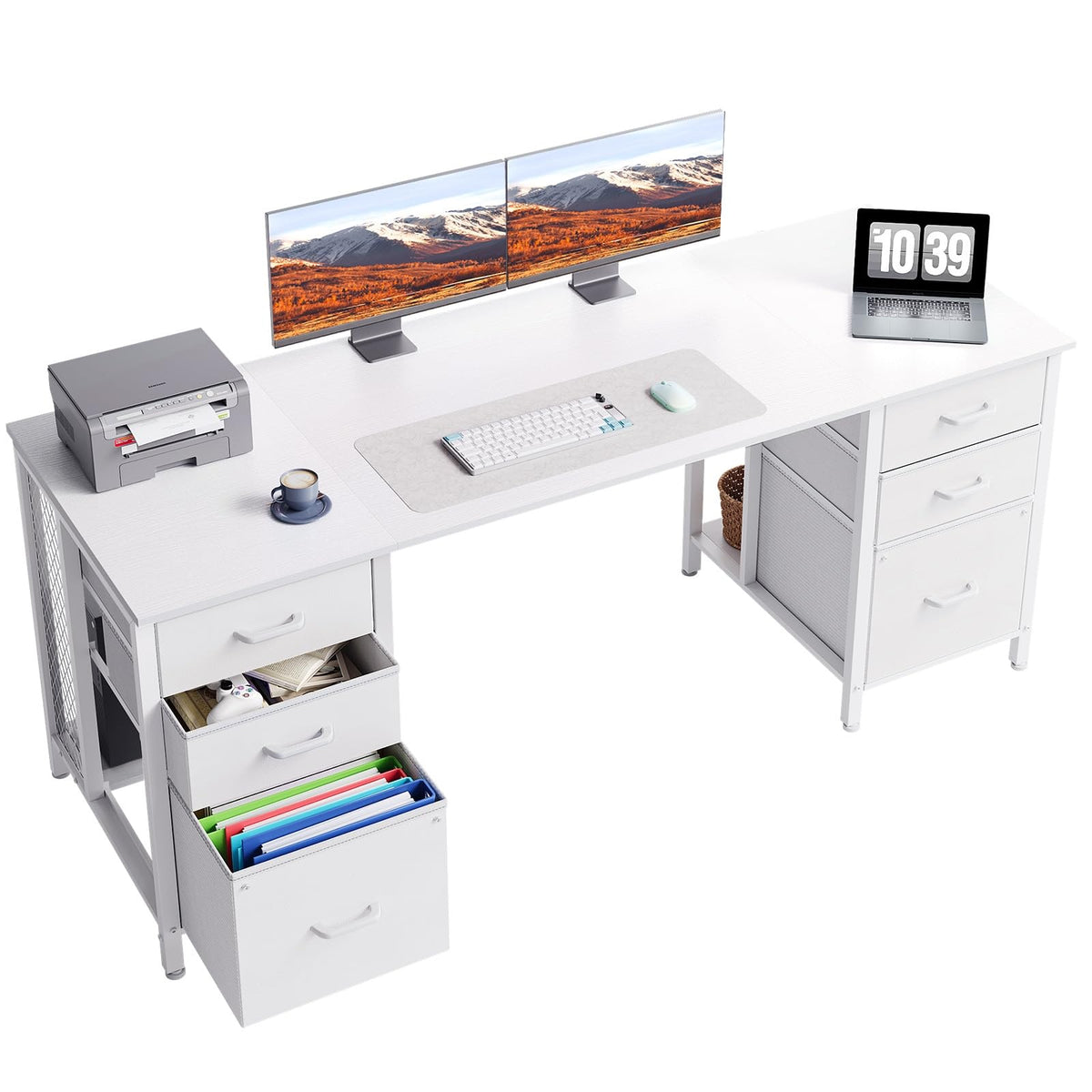 63 inch Computer Desk with 6 Fabric Drawers P9688