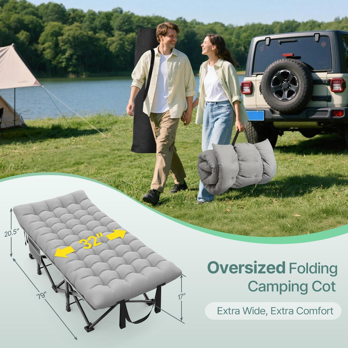 32" XXL Heavy Duty Folding Camping Cot B9174