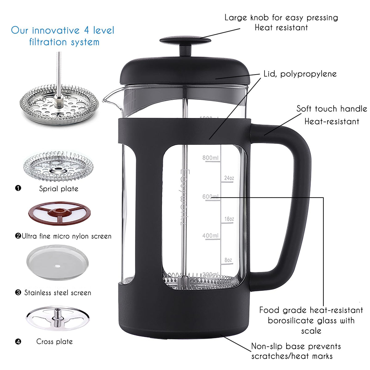 34 oz French Press with Creamer and Sugar Bowl Set J740