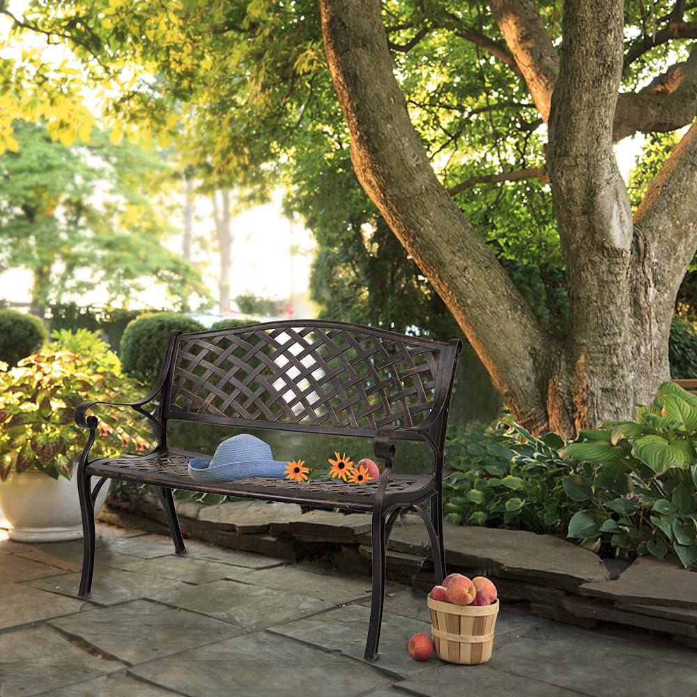 40.5" Antique Black Cast Aluminum Outdoor Bench with Mesh Backrest U496