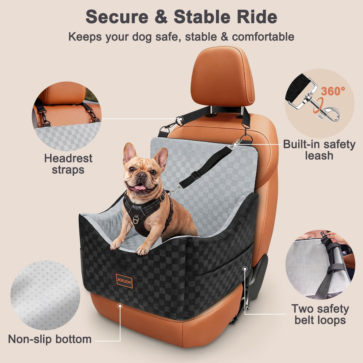 Elevated Dog Car Seat for Small/Medium Dogs up to 35 lbs, Memory Foam Grey F88661