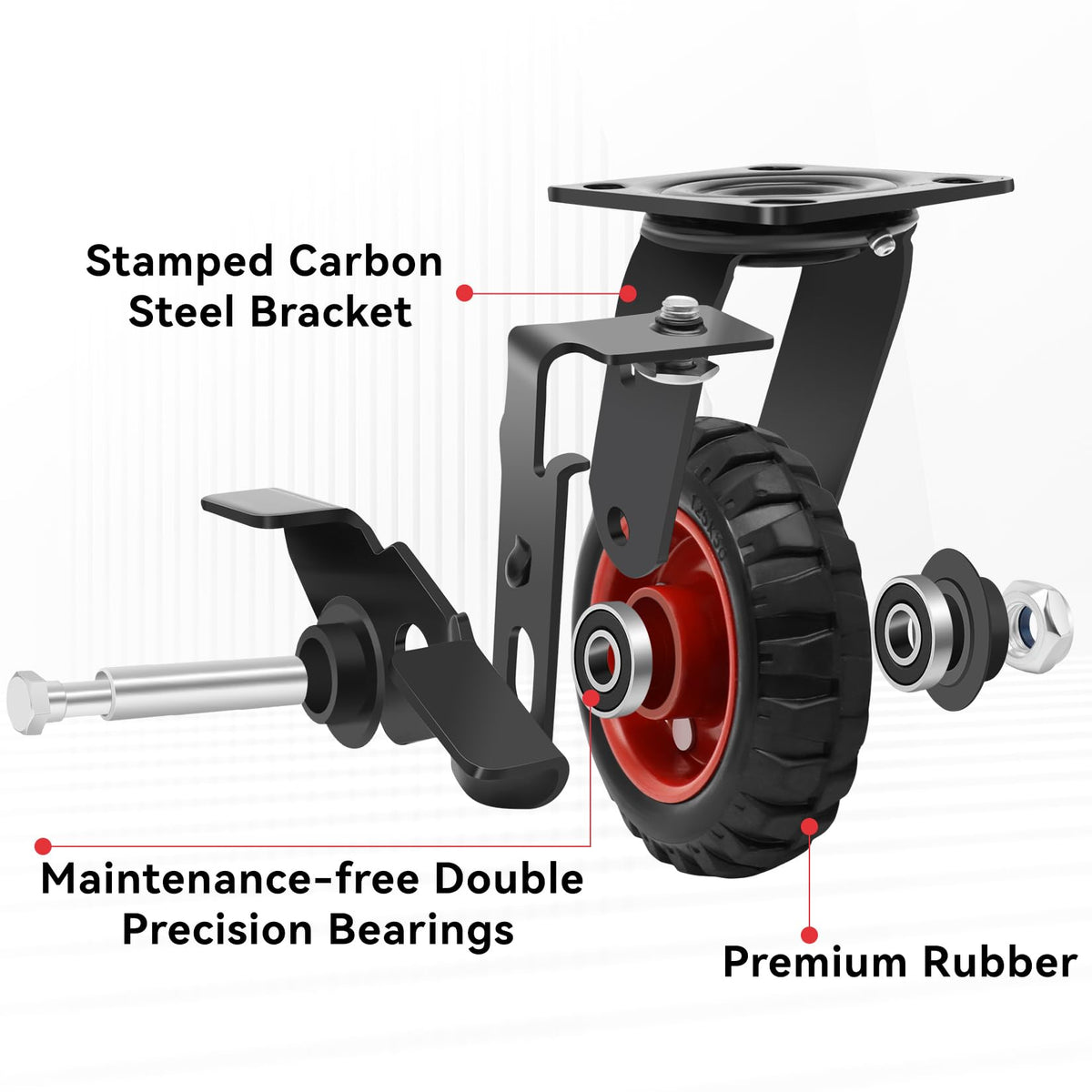 5 Inch Heavy Duty Solid Rubber Casters Set of 4 with Knobby Tread U2467