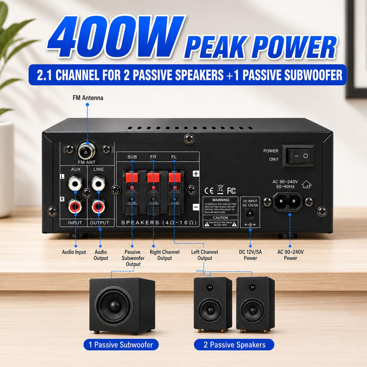 Bluetooth 5.0 2.1 Channel 400W Stereo Amplifier O71629