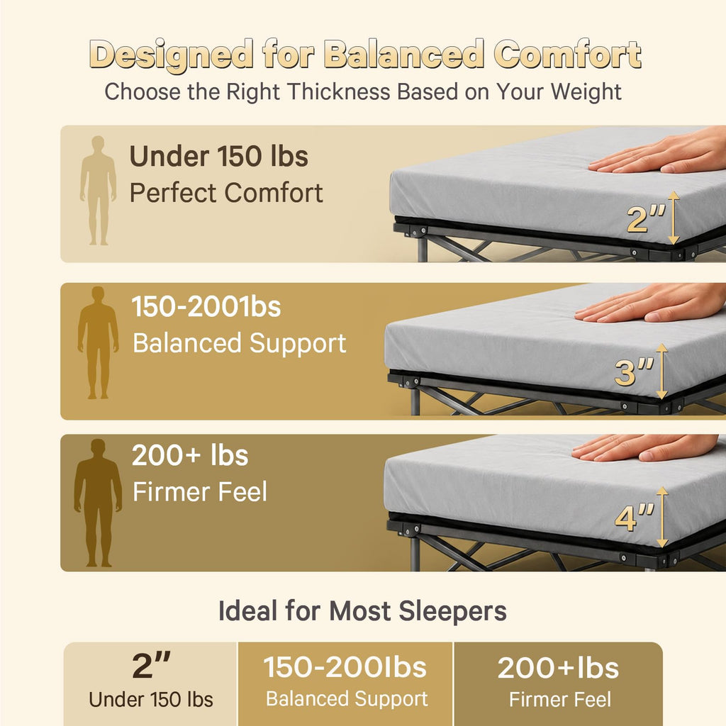 2 Inch Memory Foam Camping Cot Pad with Removable Cover Q528