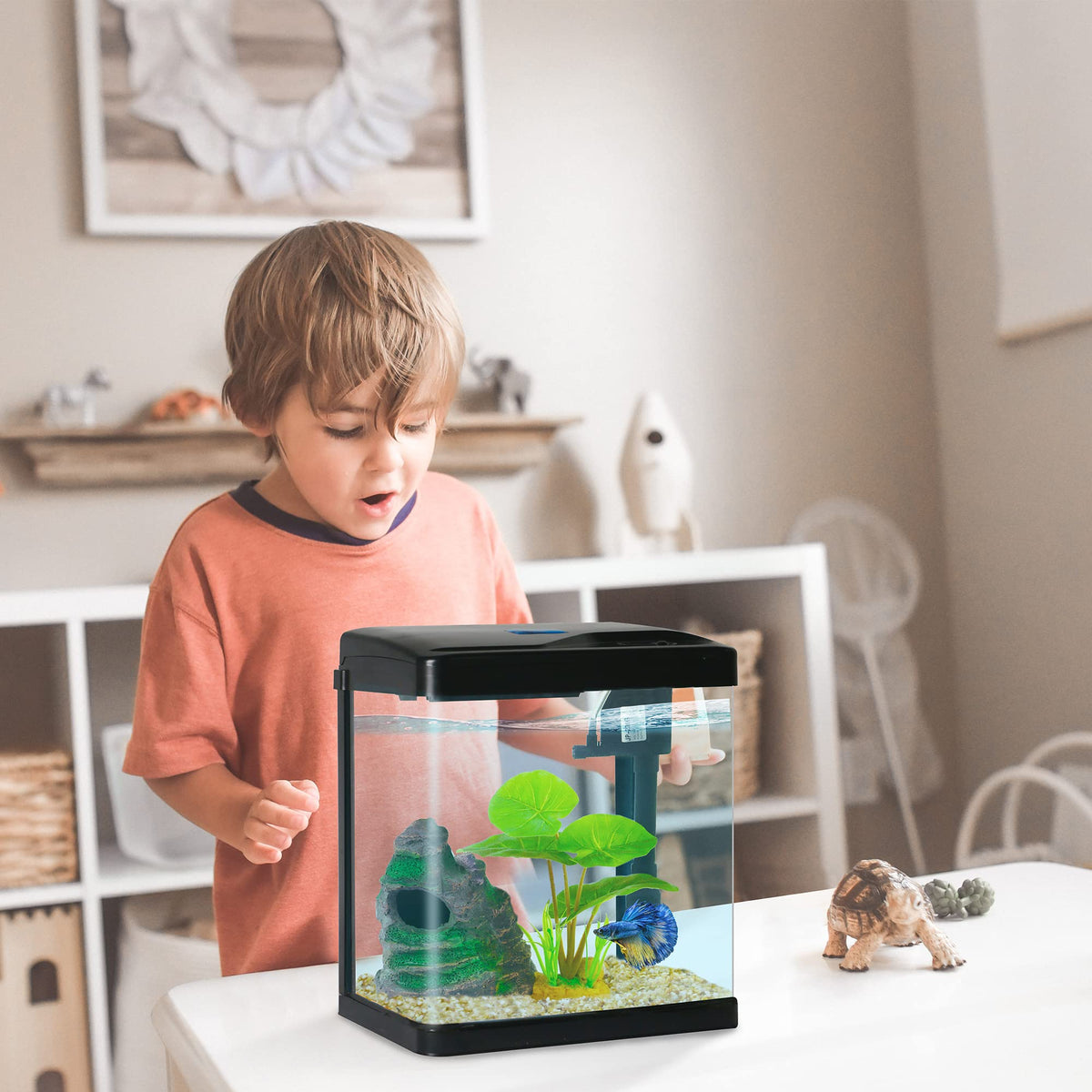 2 Gallon Self Cleaning Glass Betta Fish Tank with LED Light I71361