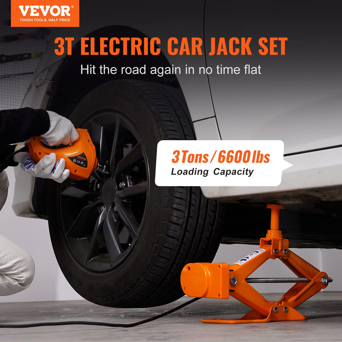 12V Electric Scissor Car Jack 3 Tons with Impact Wrench K269