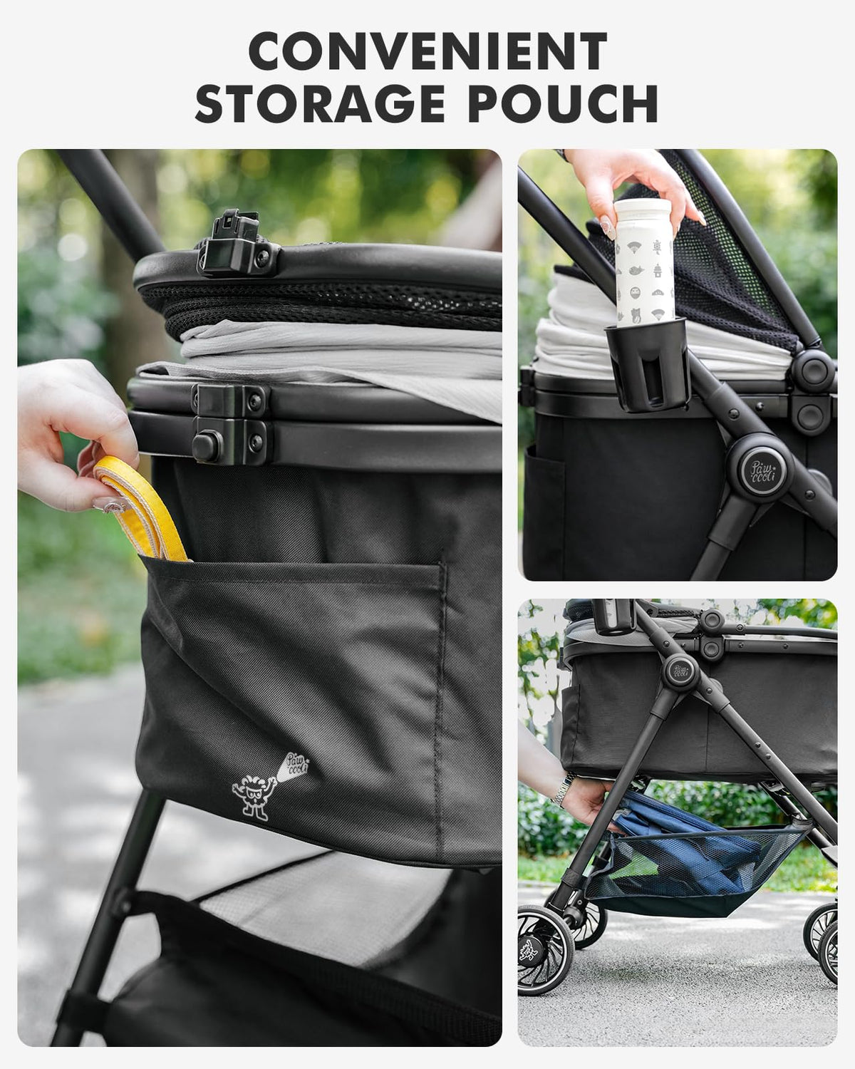 Black Foldable Pet Stroller with Detachable Carrier L6460