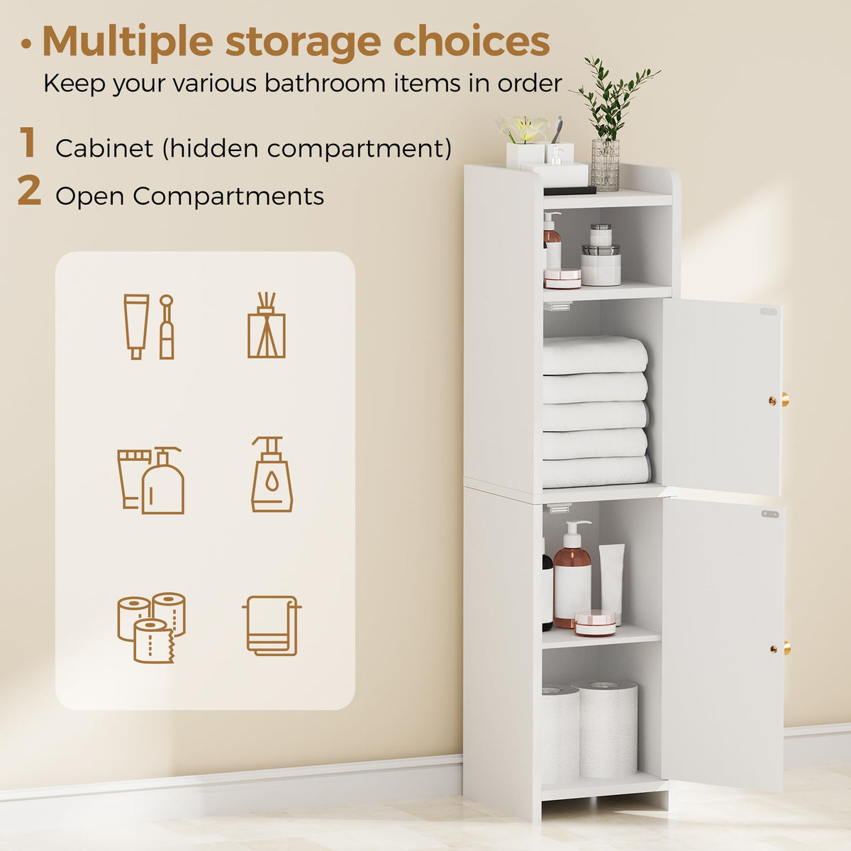 Small 2 Doors Narrow Bathroom Storage Cabinet B456529