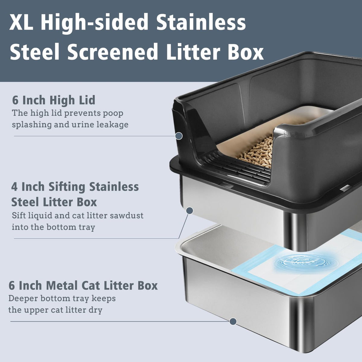 Stainless Steel Sifting Litter Box I199