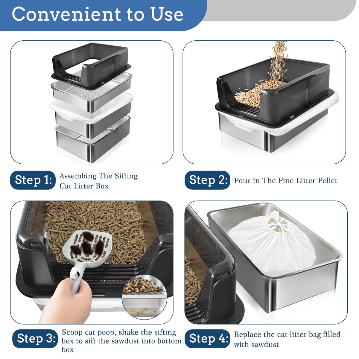 Stainless Steel Sifting Litter Box I199