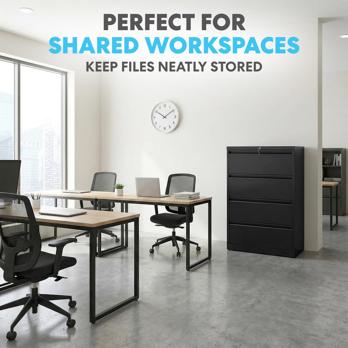 4 Drawer Black Metal File Cabinet with Lock L52814