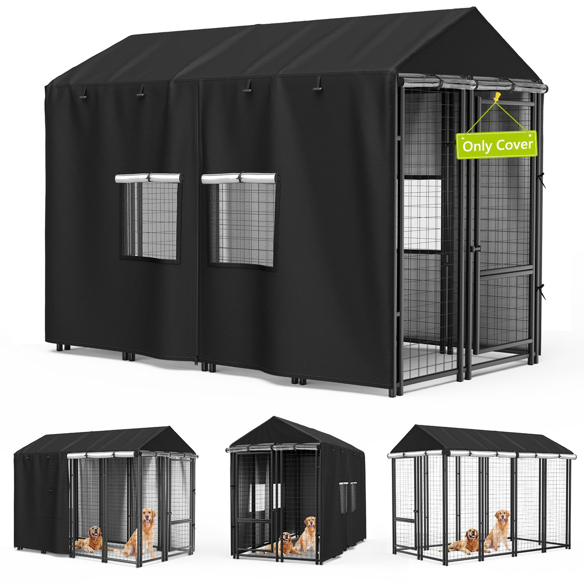 Black Full Coverage Dog Kennel Cover with PVC Window and Mesh X40255