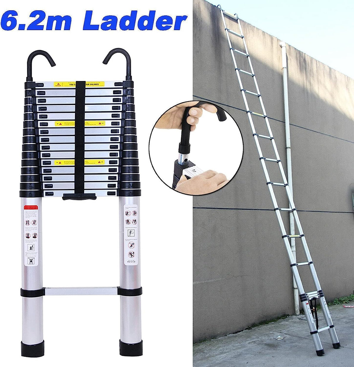20FT Aluminum Telescoping Ladder with 2 Detachable Hooks, 330 lb Capacity L40048