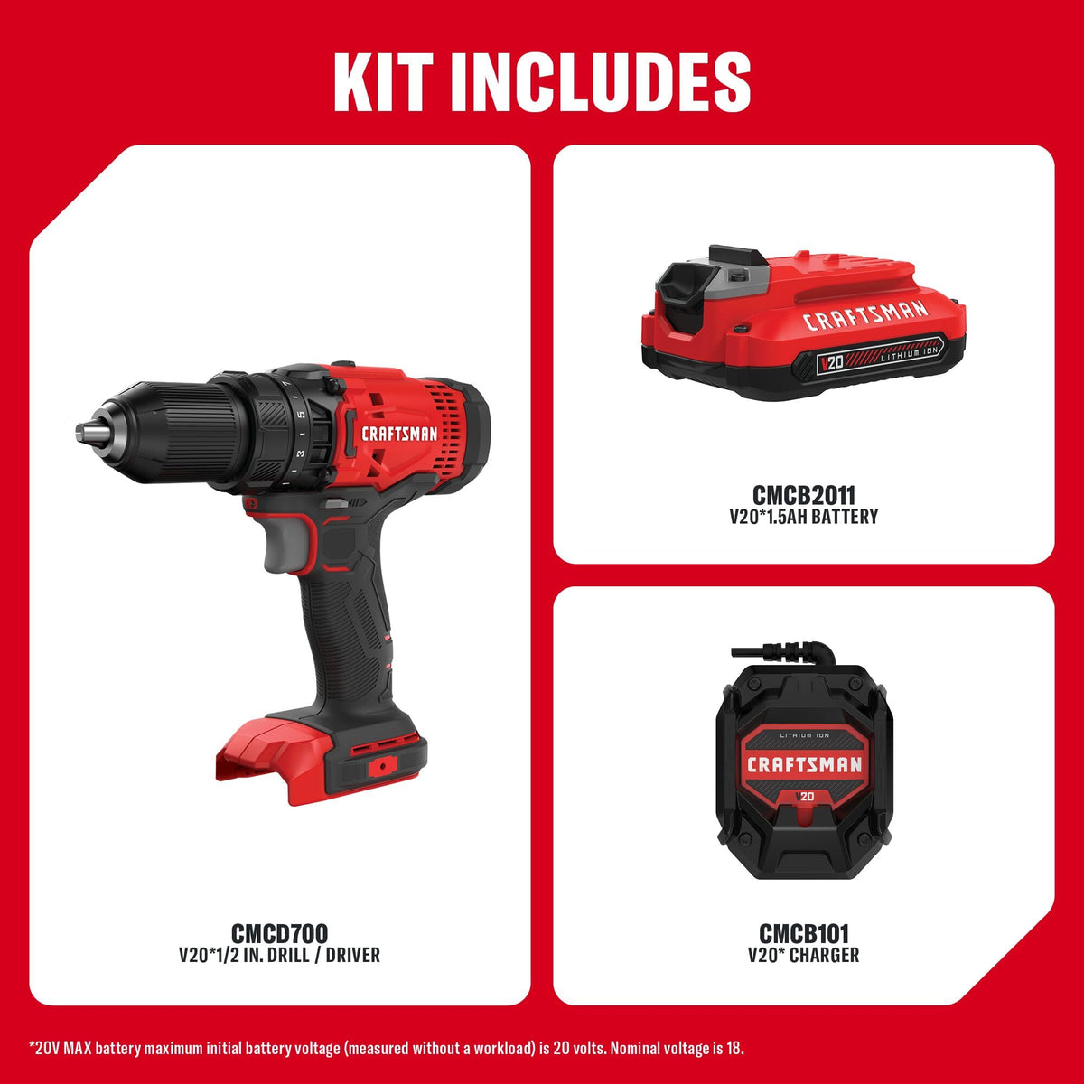 Cordless Drill/Driver Kit, 1/2 inch, Battery and Charger Included F35088