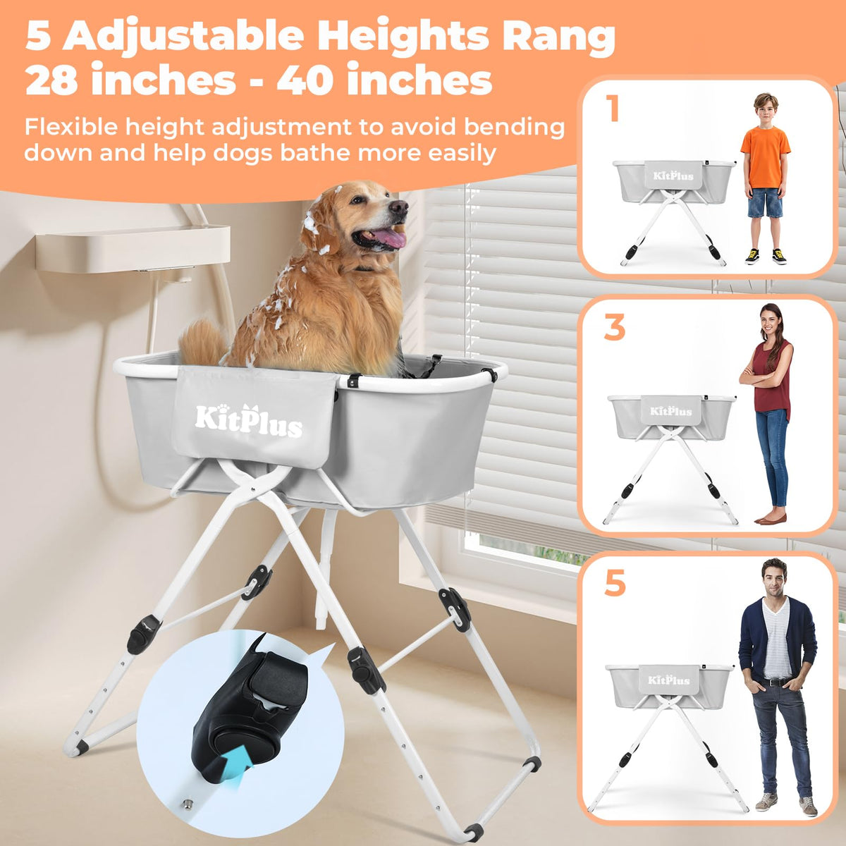 Portable 5 Height Adjustable Dog Bathtub O525464