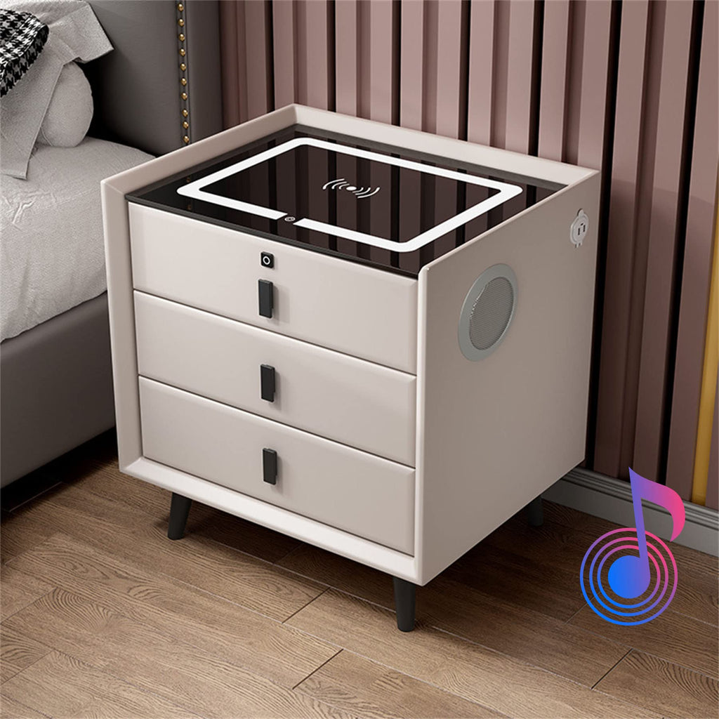 White 3 Drawer Nightstand with Wireless Charging and LED Lights O491835