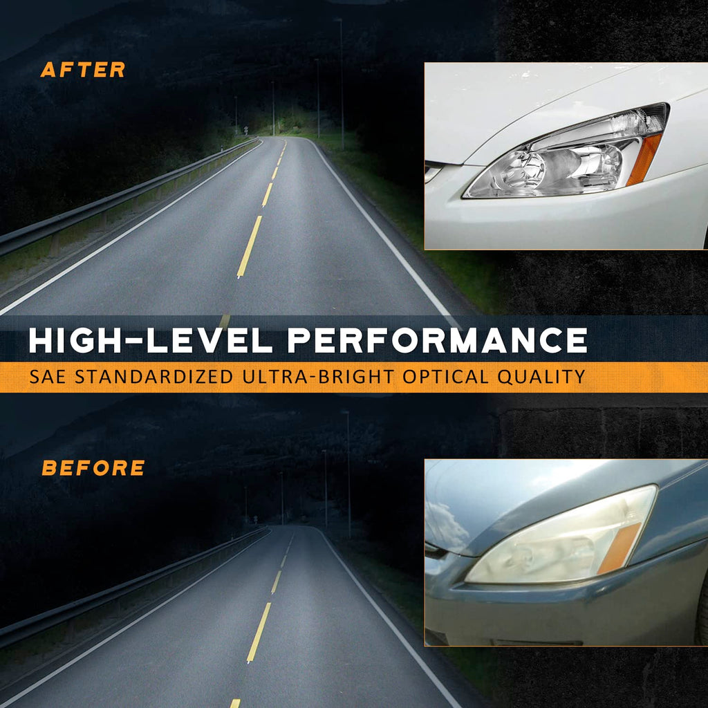 Headlights for 2003-2007 Honda Accord Chrome Housing Amber Reflector Left+Right C483