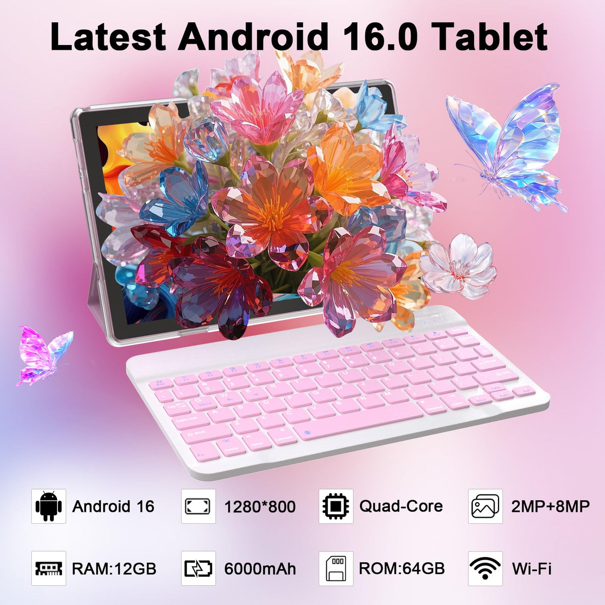 Android 16 10 Inch Tablet 12GB RAM 64GB ROM Pink Q737533