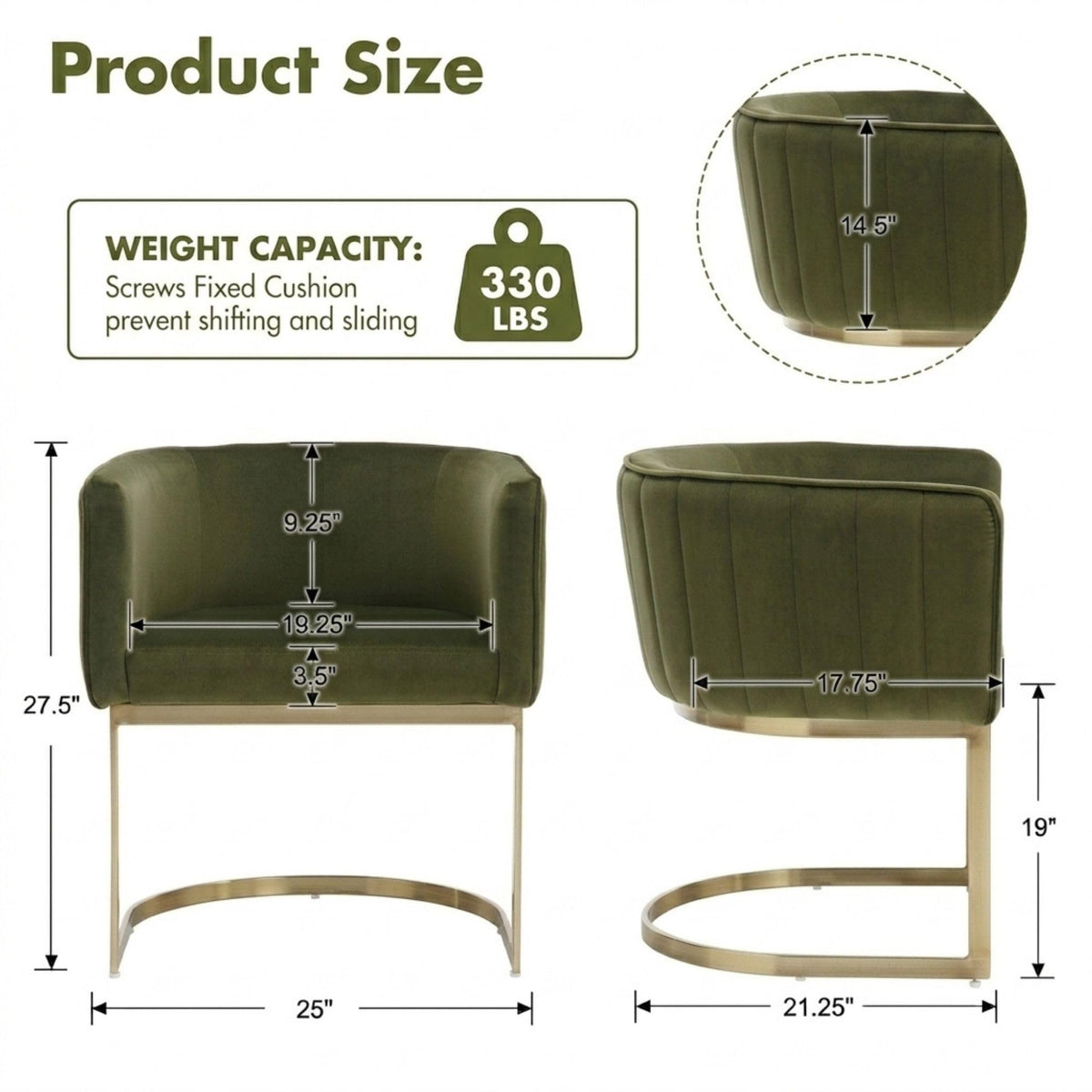 Olive Green and Gold Velvet Dining Chairs Set of 2 D9836