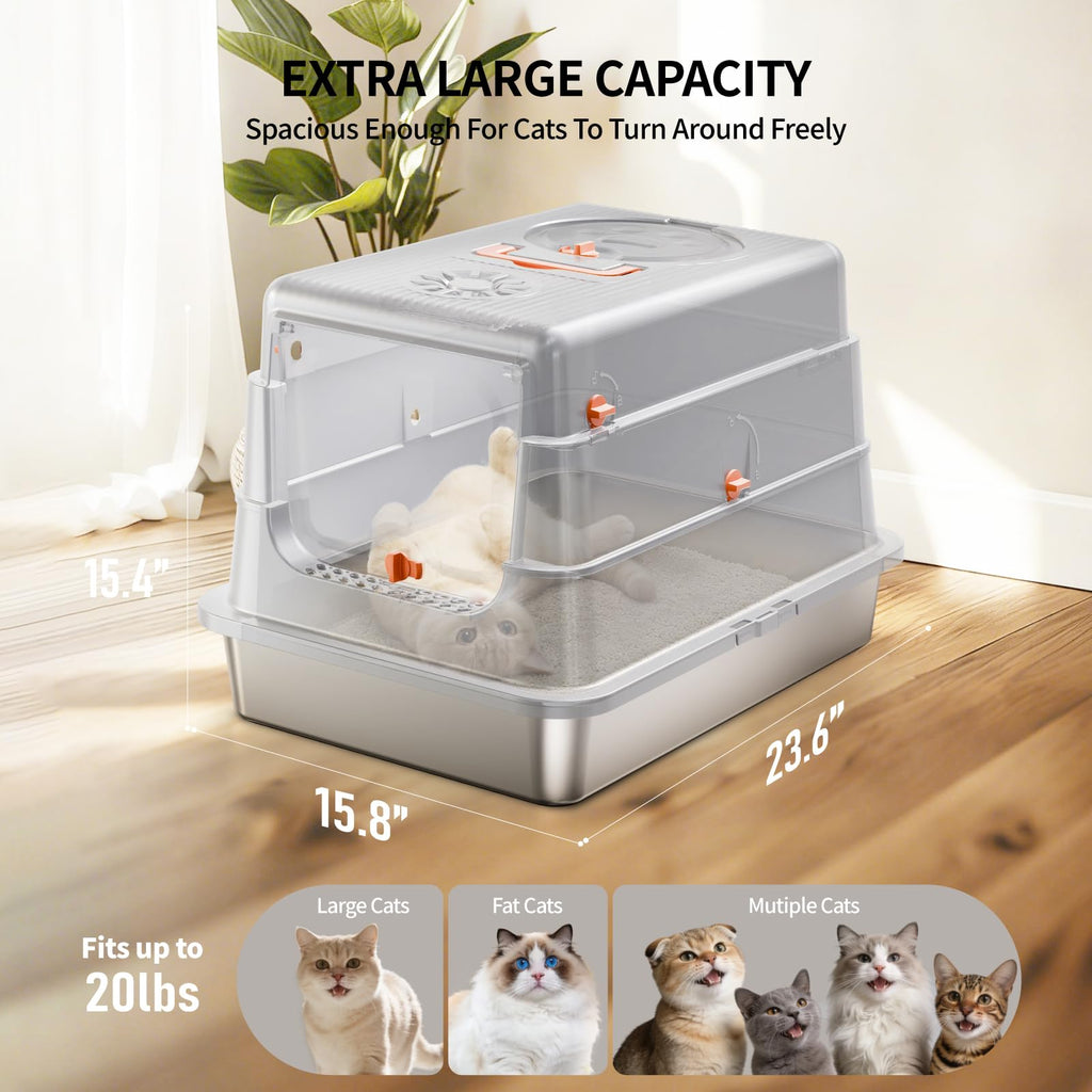 Stainless Steel Extra Large Enclosed Cat Litter Box X3136
