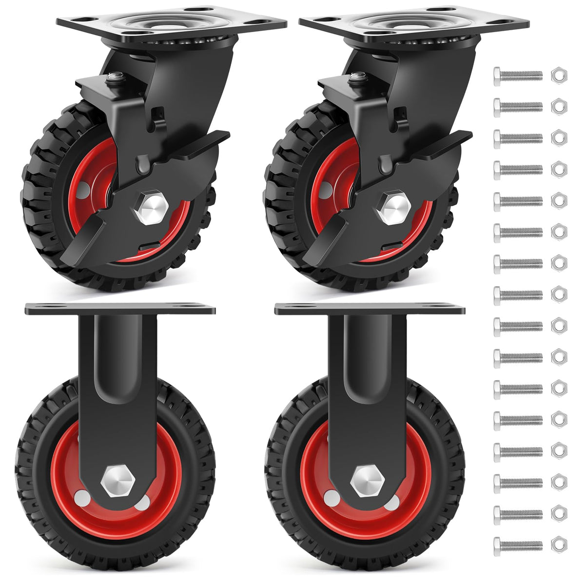 5 Inch Heavy Duty Solid Rubber Casters Set of 4 with Knobby Tread U2467