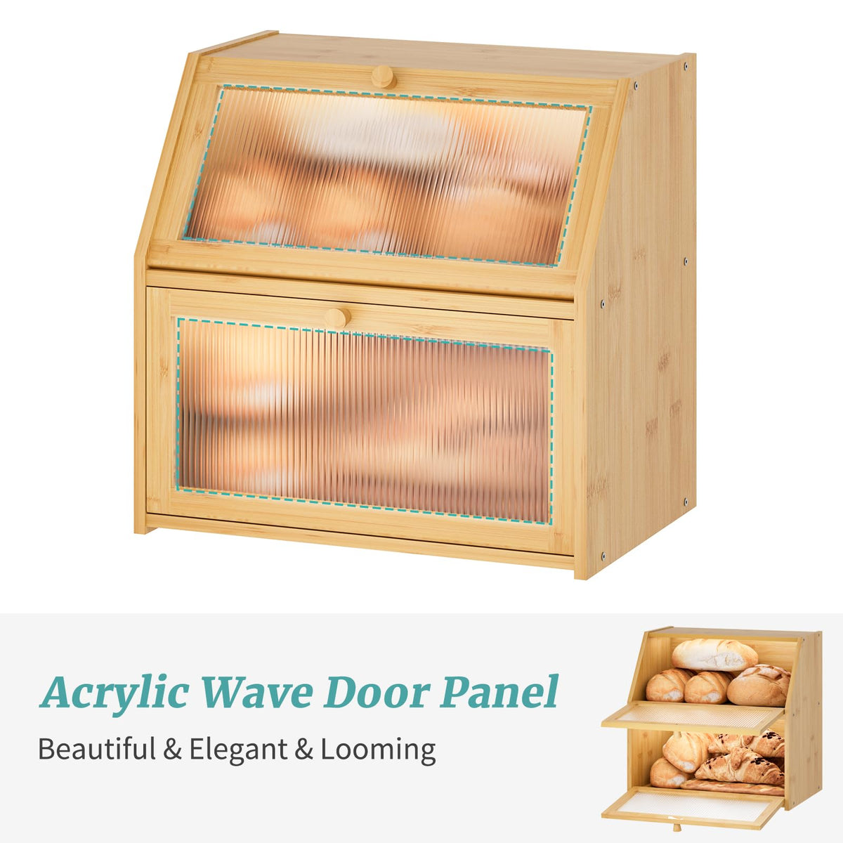 Extra Large Bamboo Wood Double Layer Bread Box Y676301