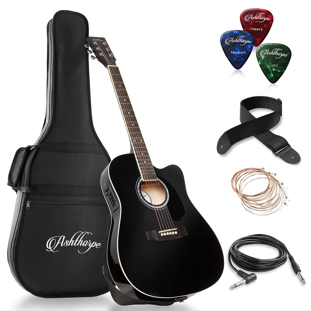 Black Cutaway Thinline Acoustic-Electric Guitar S8399