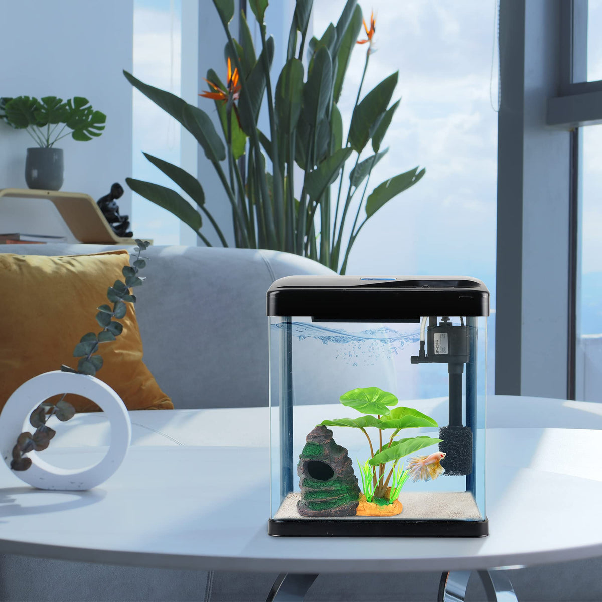 2 Gallon Self Cleaning Glass Betta Fish Tank with LED Light I71361
