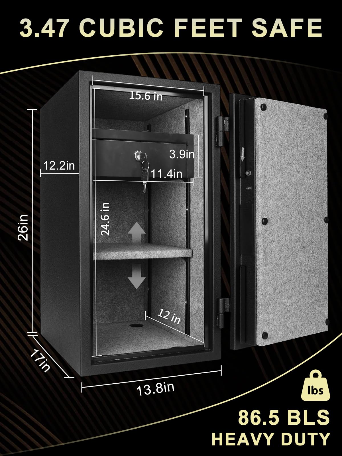 Fireproof Safe Box with Drawer, 3.47 Cu Ft C131