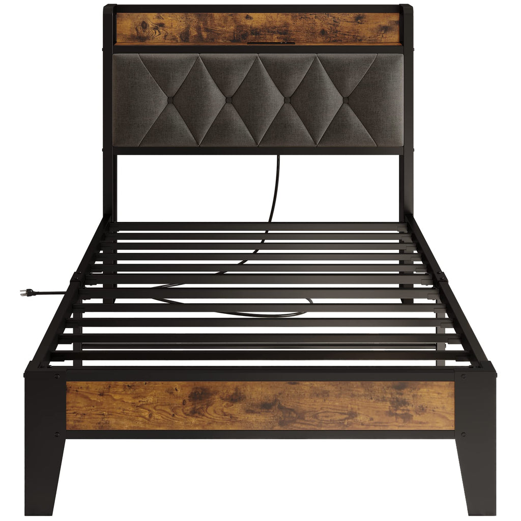 Twin Bed Frame with Storage Headboard E8490