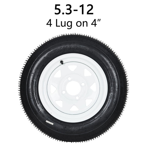 2-Pack Trailer Tires on Rims 5.30-12 4 Lug White Wheels Y49980