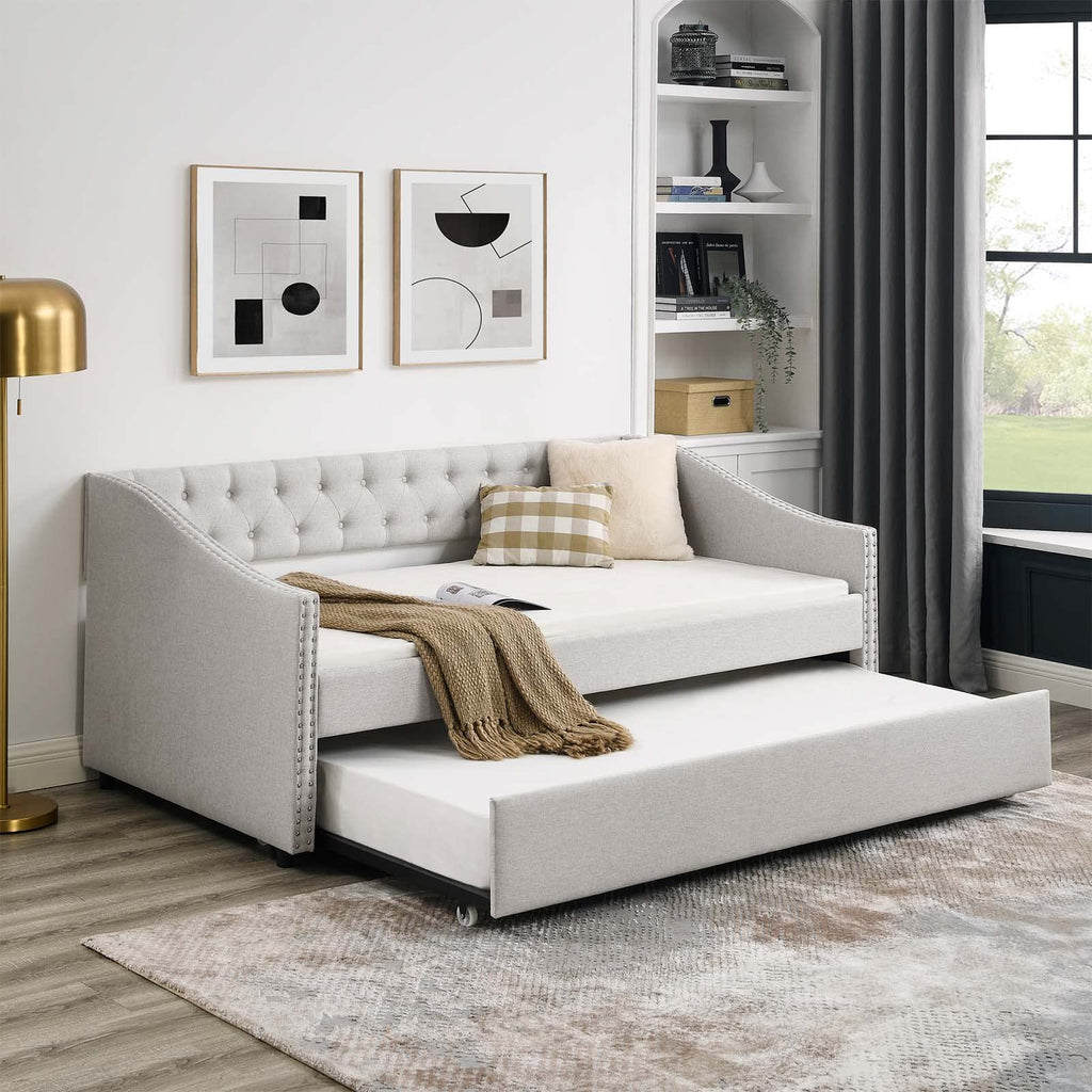 Velvet Upholstered Twin Size Daybed with Trundle E5085