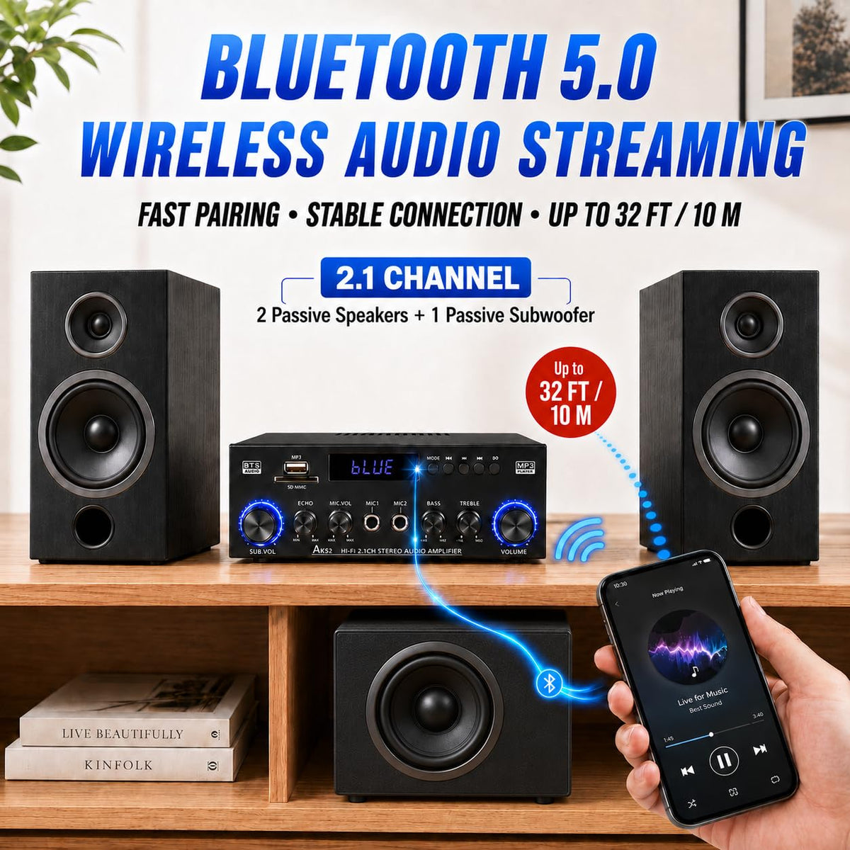Bluetooth 5.0 2.1 Channel 400W Stereo Amplifier O71629