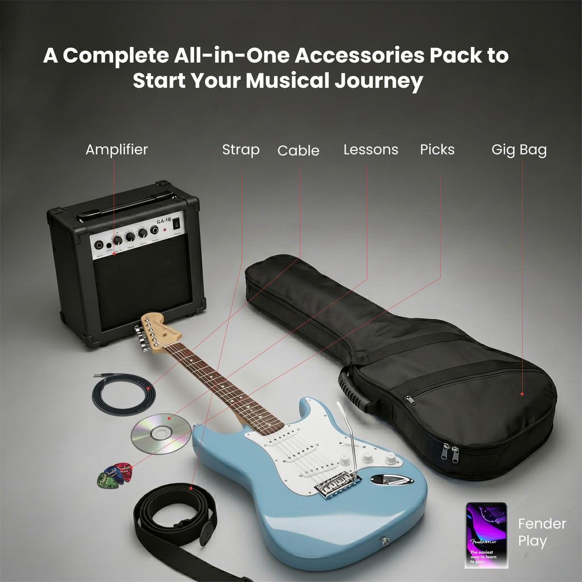 Daphne Blue Electric Guitar Bundle with Amplifier X962