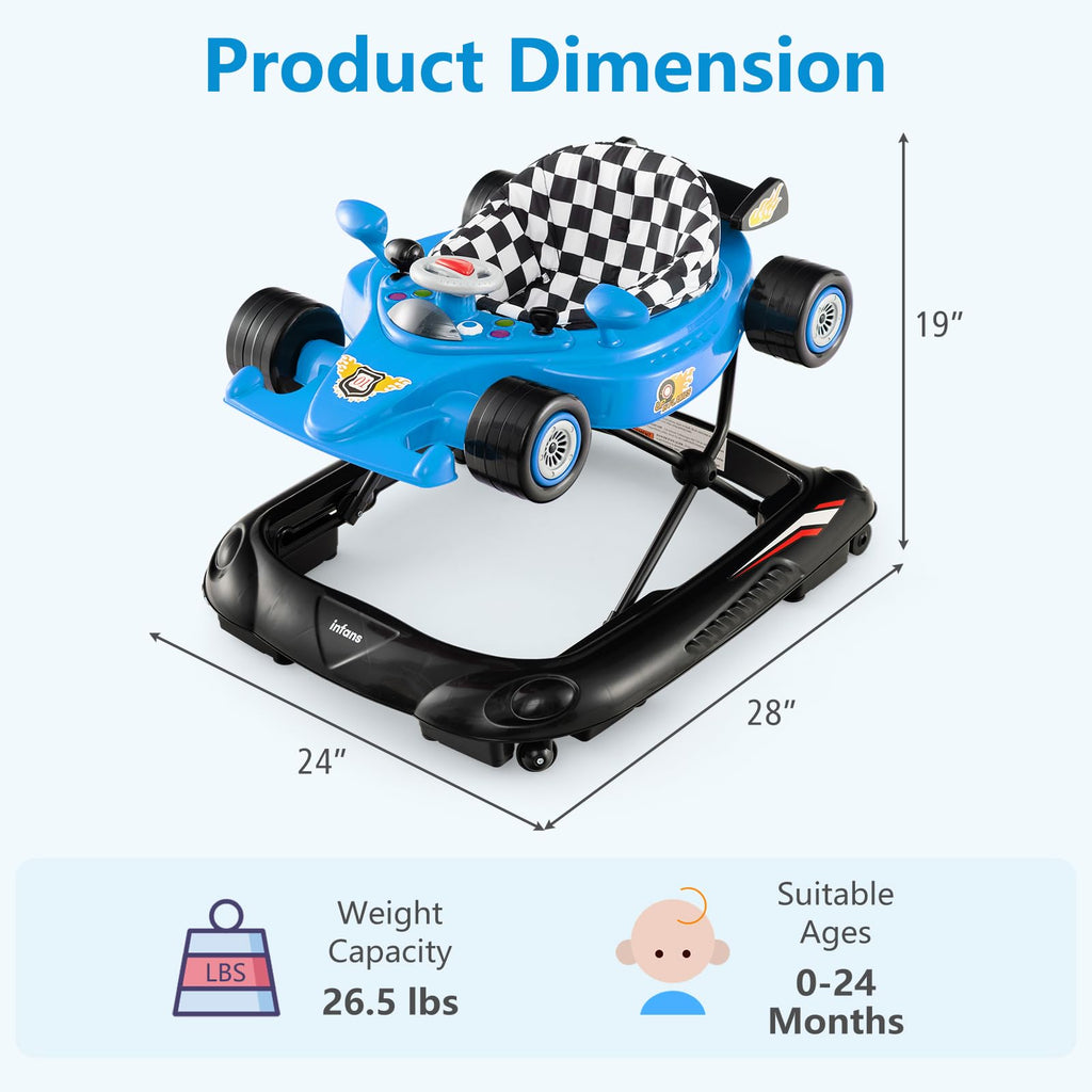 Foldable Baby Walker 3 in 1 Adjustable Height with Lights Music Blue B390025