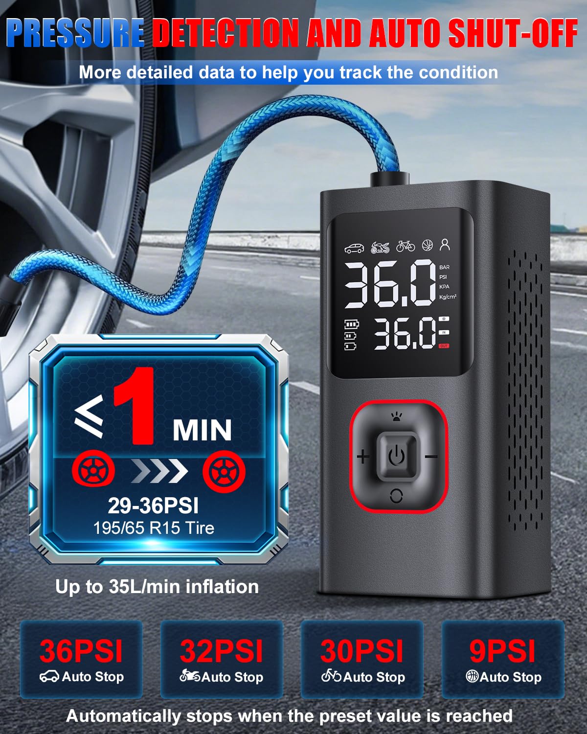 Cordless Portable Air Compressor 150PSI Tire Inflator T3206