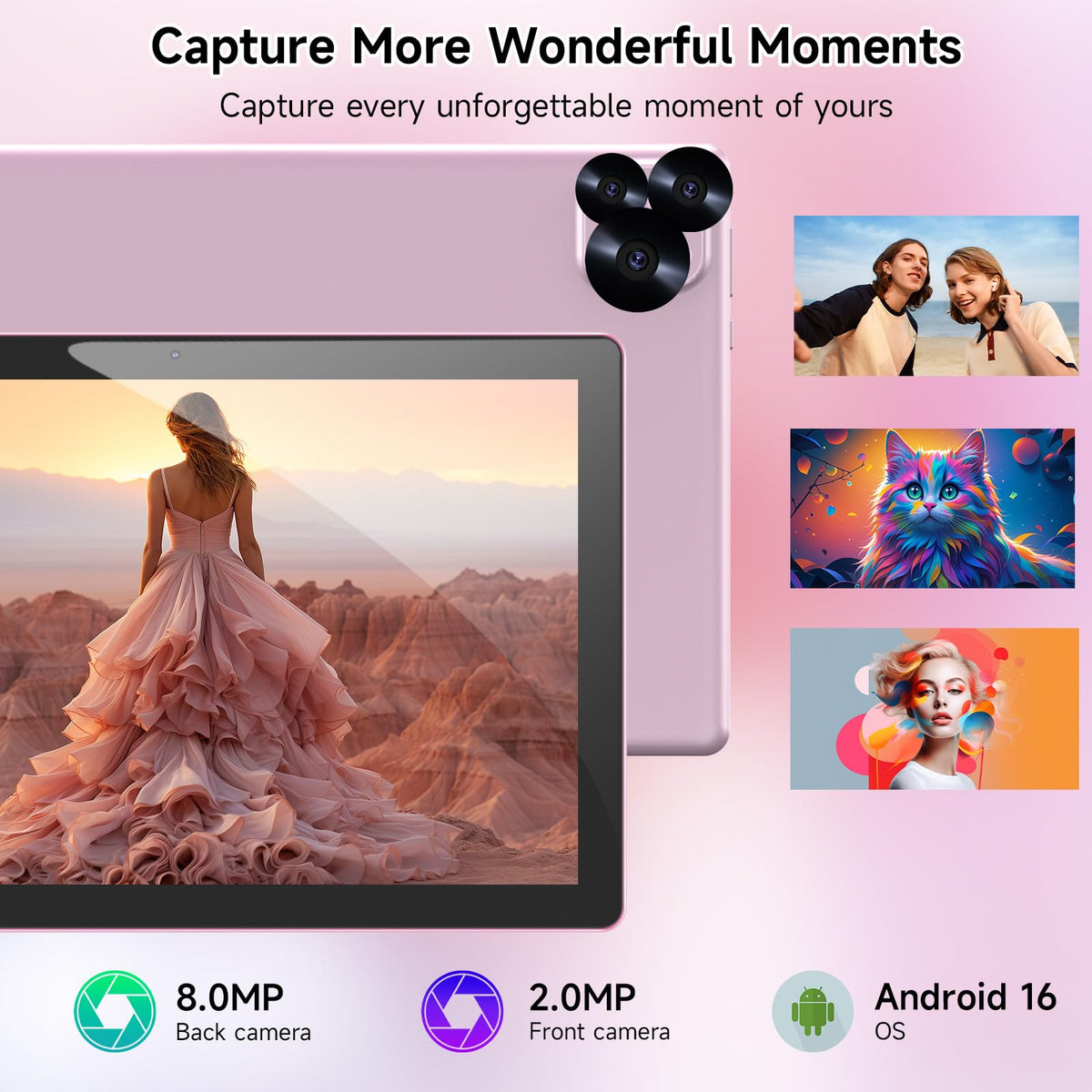 Android 16 10 Inch Tablet 12GB RAM 64GB ROM Pink Q737533