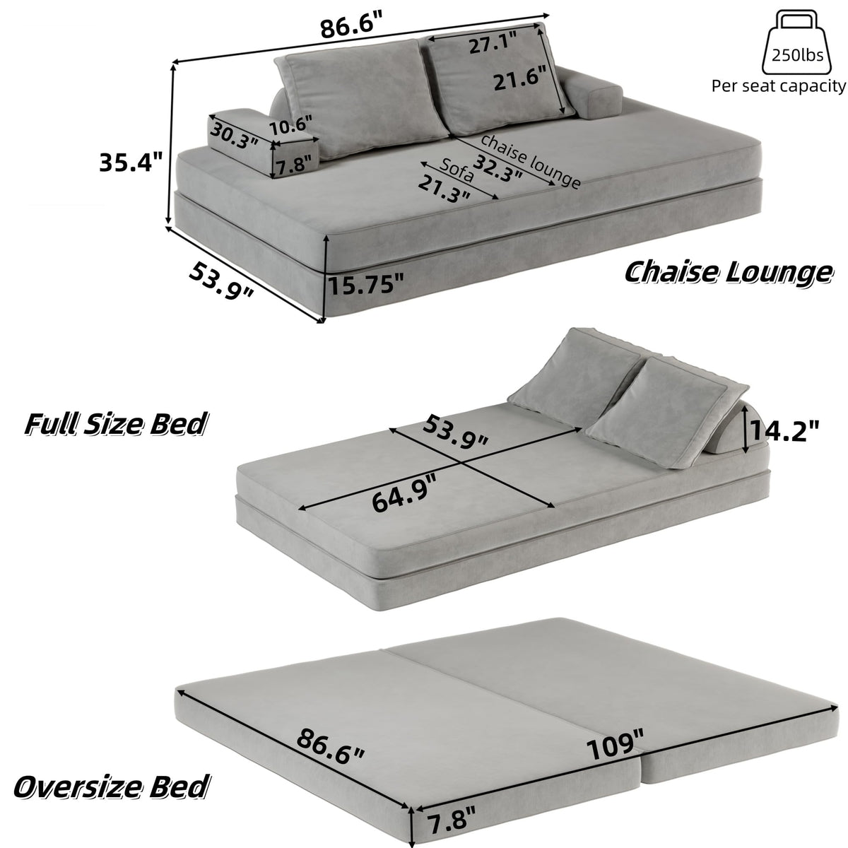 Light Gray Convertible Sofa Bed W581