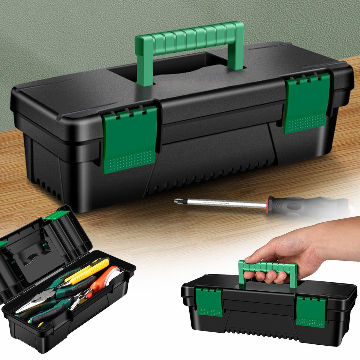 10-Inch Plastic Toolbox with Removable Tray and Double Lock S79131