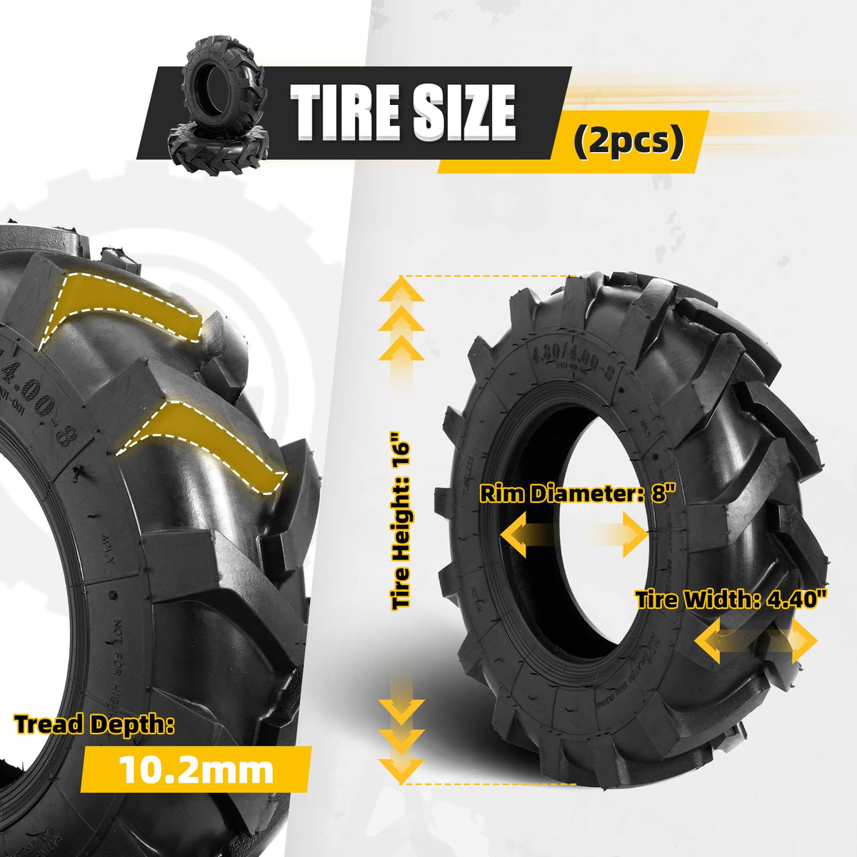 2 Pcs 4.80/4.00-8 Tubeless Tires M129318