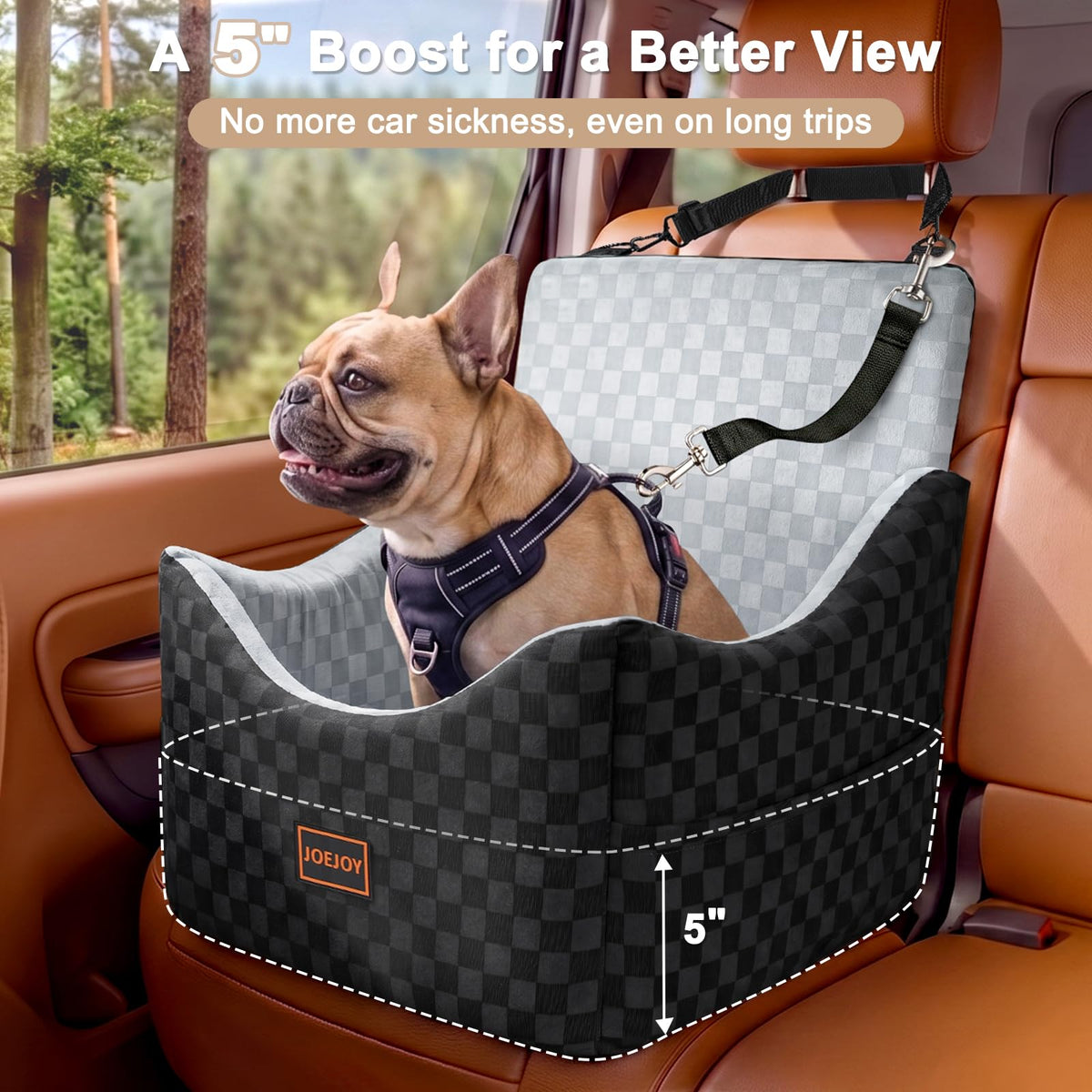 Elevated Dog Car Seat for Small/Medium Dogs up to 35 lbs, Memory Foam Grey F88661