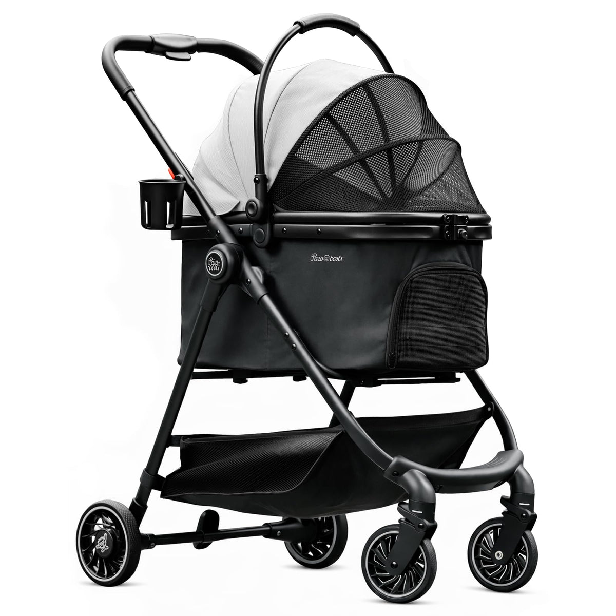 Black Foldable Pet Stroller with Detachable Carrier L6460