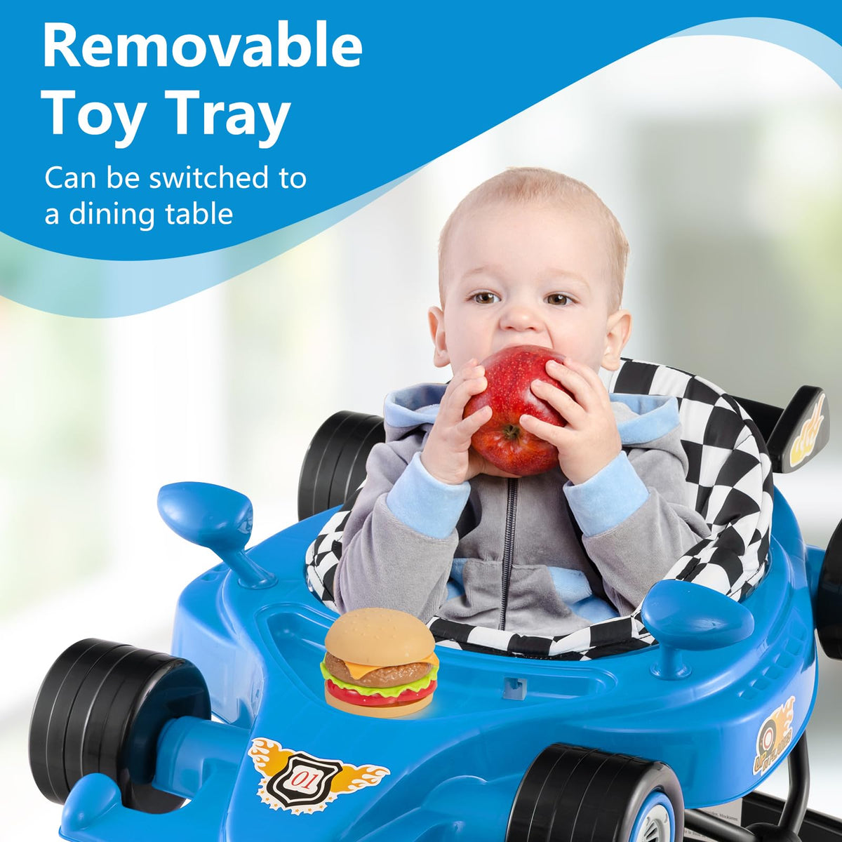 Foldable Baby Walker 3 in 1 Adjustable Height with Lights Music Blue B390025