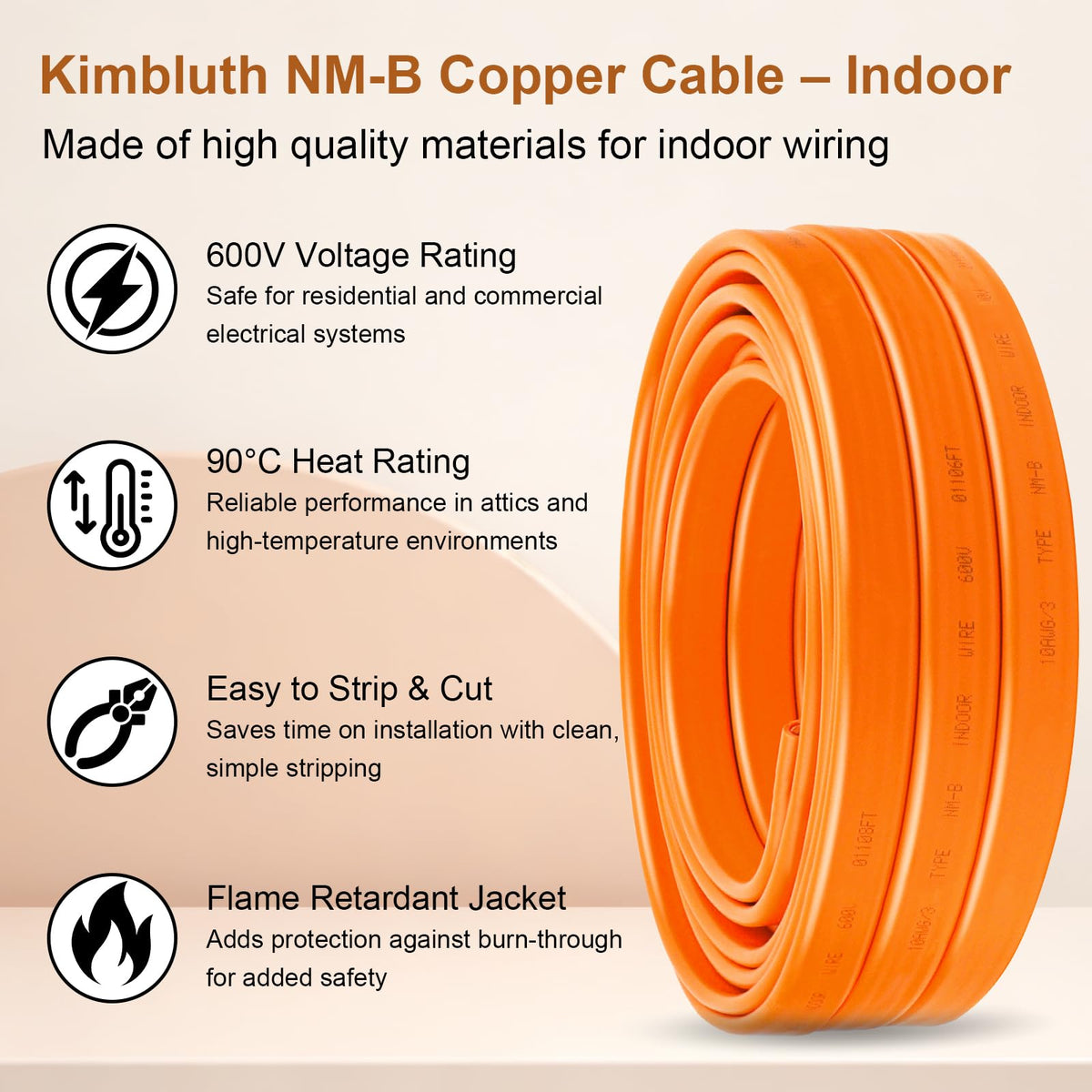 Solid Indoor Electrical Wire 100 FT Orange X236675