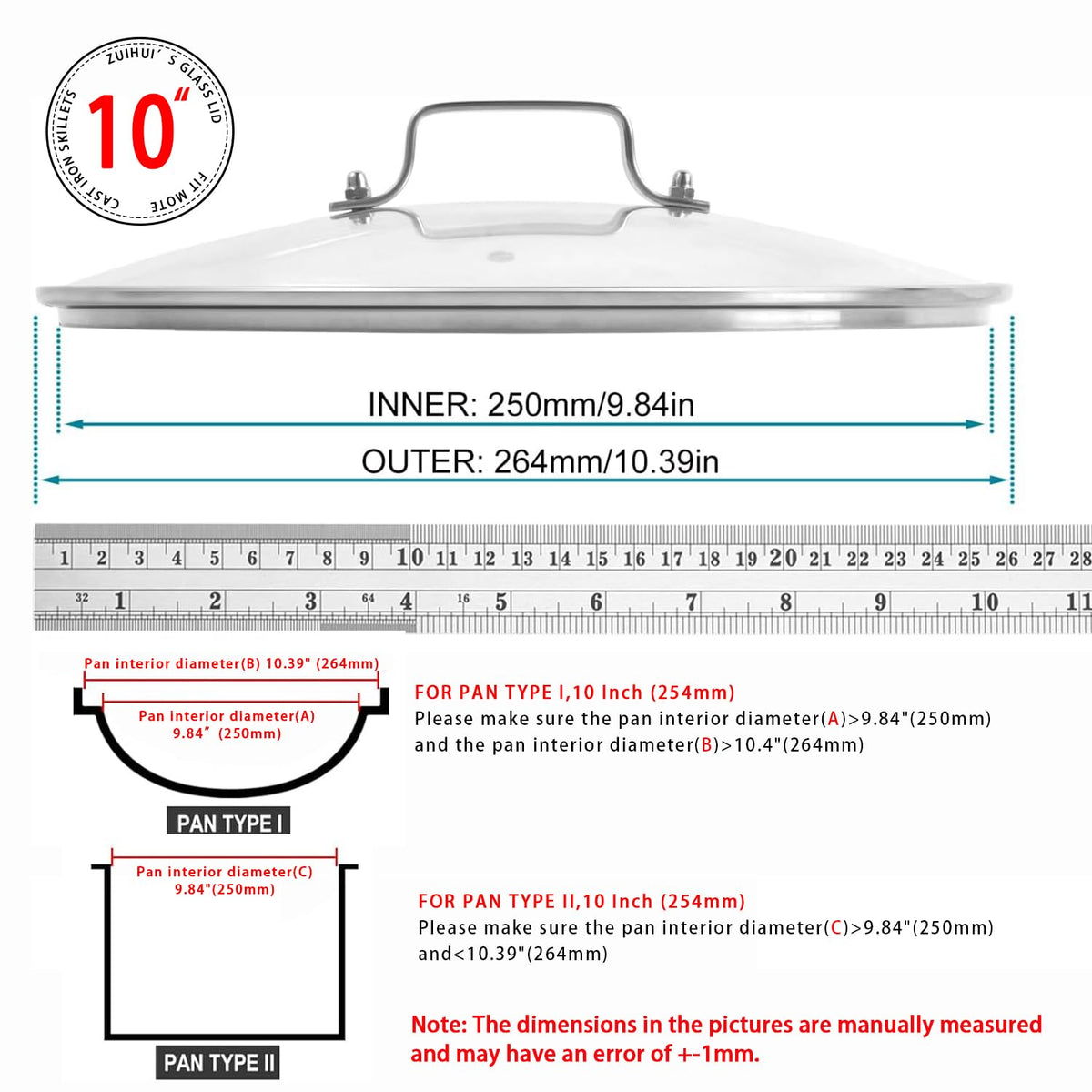 10 Inch Glass Lid for Cast Iron Skillet and Frying Pan H724004