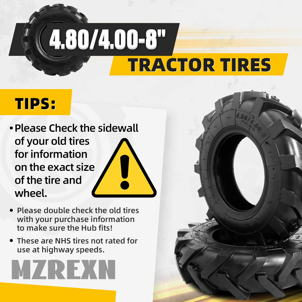 2 Pcs 4.80/4.00-8 Tubeless Tires M129318